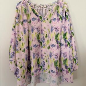 Entro Light Pink Floral V-Neck Long Sleeve Blouse
